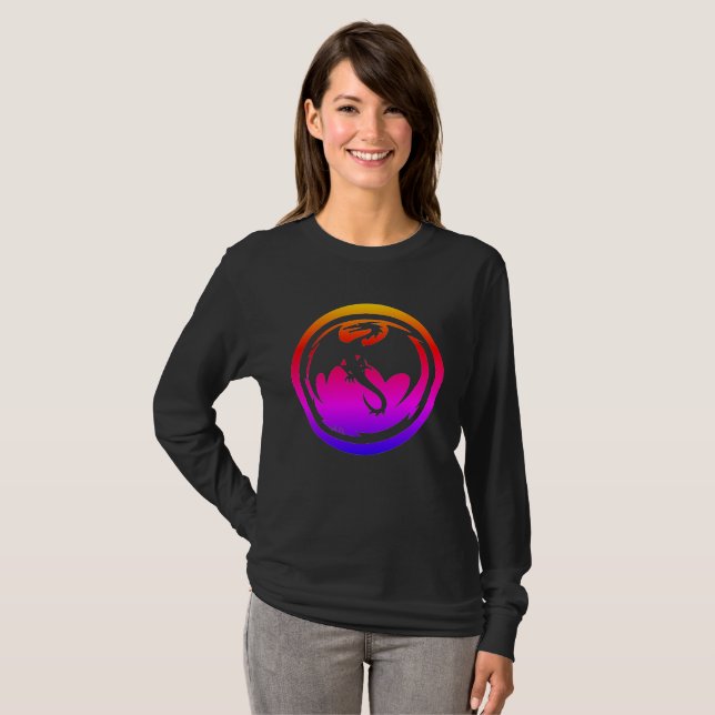 Black Dragon neon women black long sleeve shirt (Front Full)