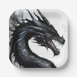 Black Dragon Nidhogg Watercolor Design Paper Plates