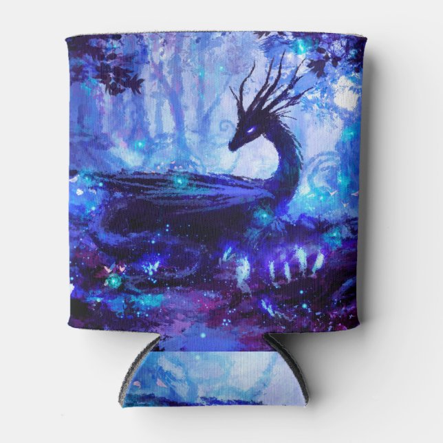 Black dragon, night forest scene. can cooler (Front)