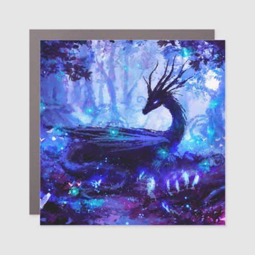 Black dragon night forest scene car magnet