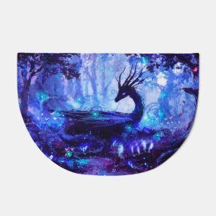 Black dragon, night forest scene. doormat