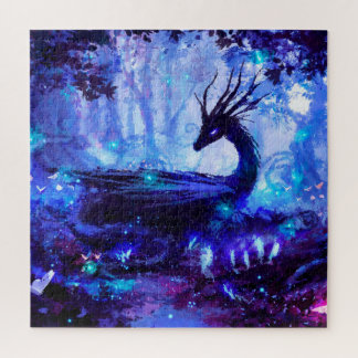 Black dragon, night forest scene. jigsaw puzzle