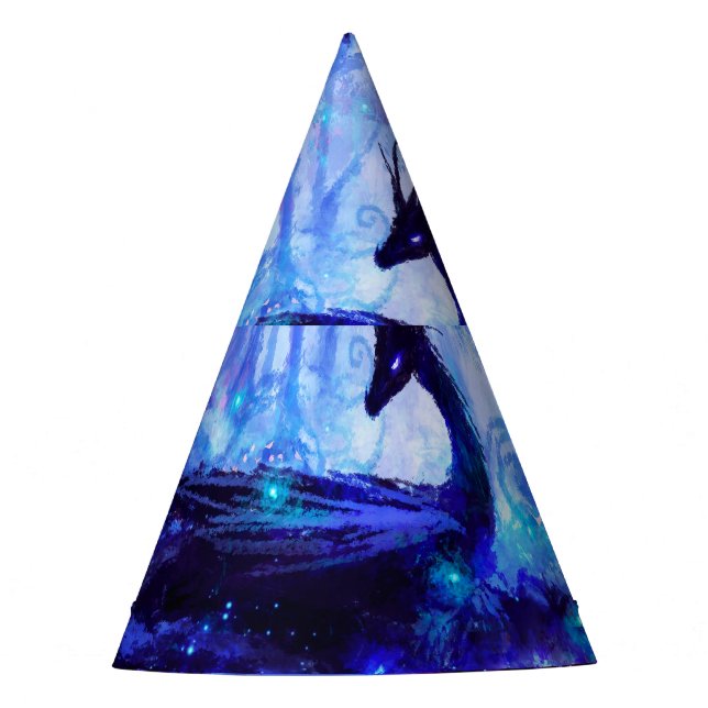 Black dragon, night forest scene. party hat (Front)