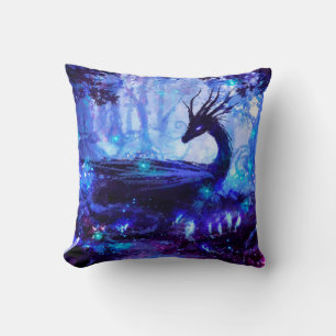Black dragon, night forest scene. throw pillow