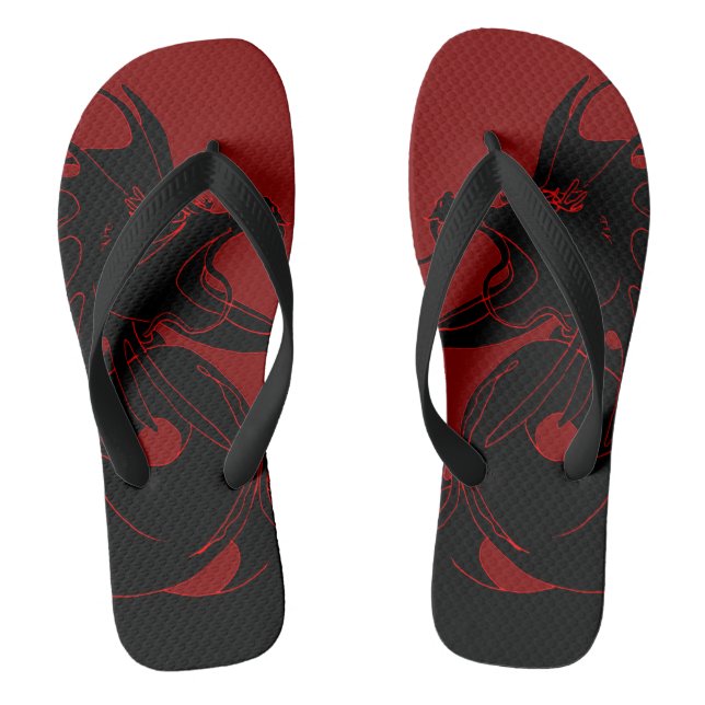 Black Dragon on Red Flip Flops (Footbed)