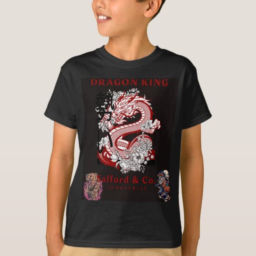 Black dragon printed t_shirt For your kid