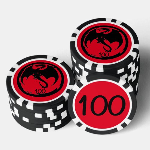 Black Dragon red black 100 striped poker chip