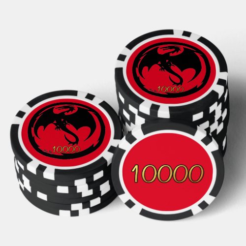 Black Dragon red black gold 10K stripe poker chip