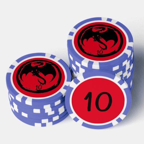 Black Dragon red blue 10 striped poker chip