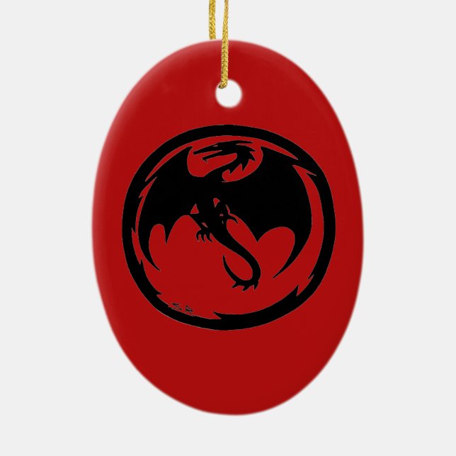 Black Dragon red ceramic ornament (Back)