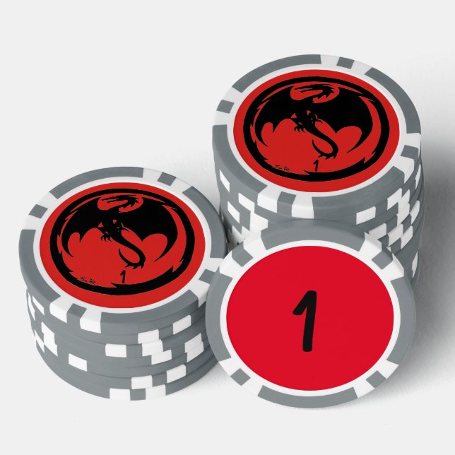 Black Dragon red gray 1 striped poker chip (Stack)