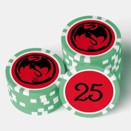 Black Dragon red green 25 striped poker chip
