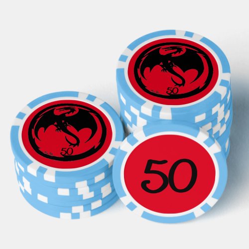 Black Dragon red lt blue 50 striped poker chip