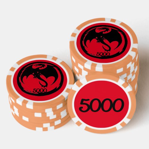 Black Dragon red orange 5000 striped poker chip