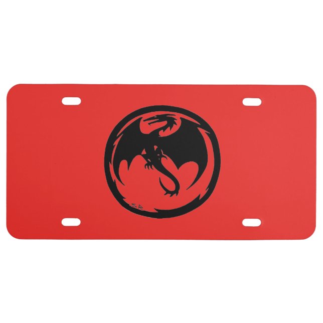 Black Dragon red plastic car license plate (Front)