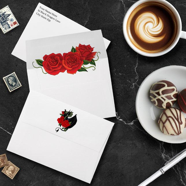 Black Dragon Red Rose Fantasy Epic Wedding Envelope (Creator Uploaded)