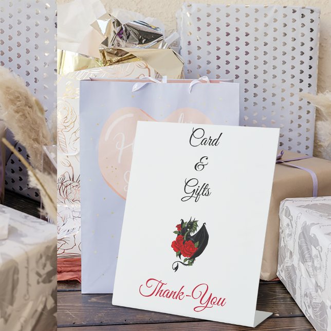 Black Dragon Red Rose Fantasy Gothic Cards & Gifts Pedestal Sign (Creator Uploaded)