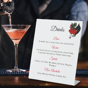 Black Dragon Red Rose Fantasy Gothic Drinks Menu Pedestal Sign