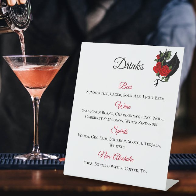 Black Dragon Red Rose Fantasy Gothic Drinks Menu Pedestal Sign (Creator Uploaded)