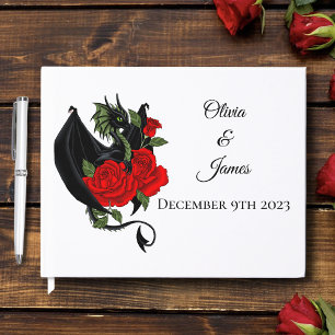 Black Dragon Red Rose Fantasy Gothic Guest Book