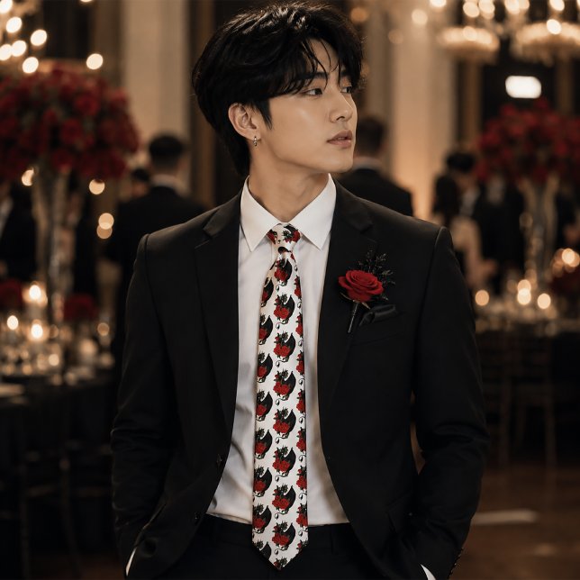 Black Dragon Red Rose Fantasy Gothic Neck Tie (Creator Uploaded)