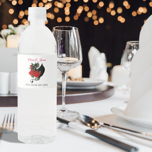 Black Dragon Red Rose Fantasy Gothic Water Bottle Label