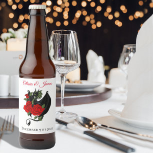 Black Dragon Red Rose Fantasy Gothic Wedding Beer Bottle Label
