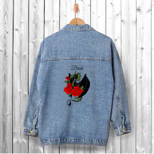 Black Dragon Red Rose Fantasy Gothic Wedding Denim Jacket
