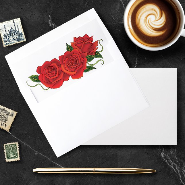 Black Dragon Red Rose Fantasy Gothic Wedding Envelope Liner (Creator Uploaded)