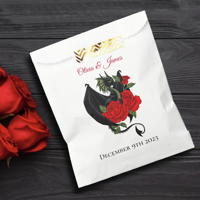 Black Dragon Red Rose Fantasy Gothic Wedding Favor Bag (Creator Uploaded)