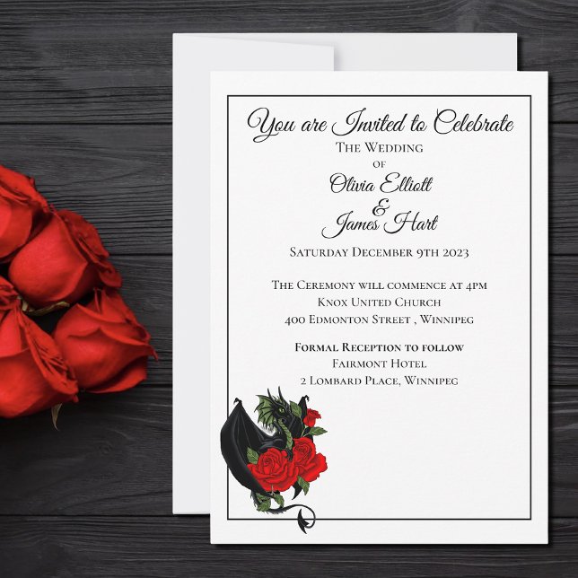 Black Dragon Red Rose Fantasy Gothic Wedding Invitation (Creator Uploaded)