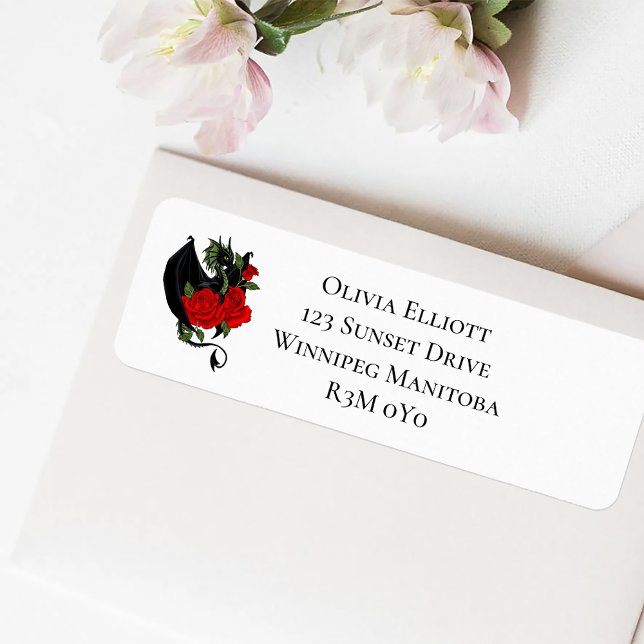 Black Dragon Red Rose Fantasy Gothic Wedding  Label (Creator Uploaded)