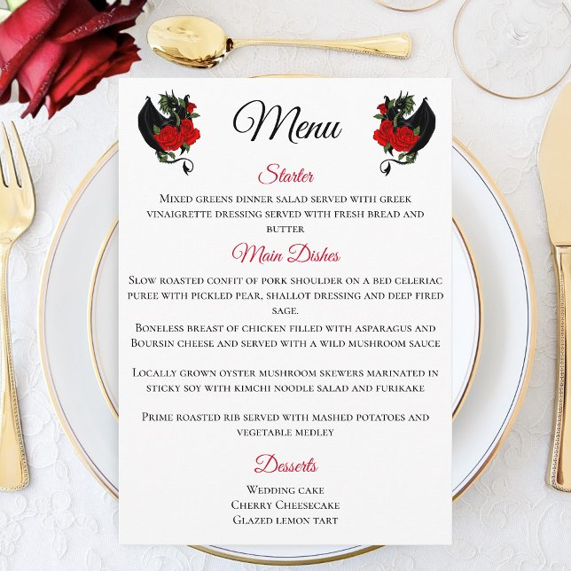 Black Dragon Red Rose Fantasy Gothic Wedding Menu (Creator Uploaded)