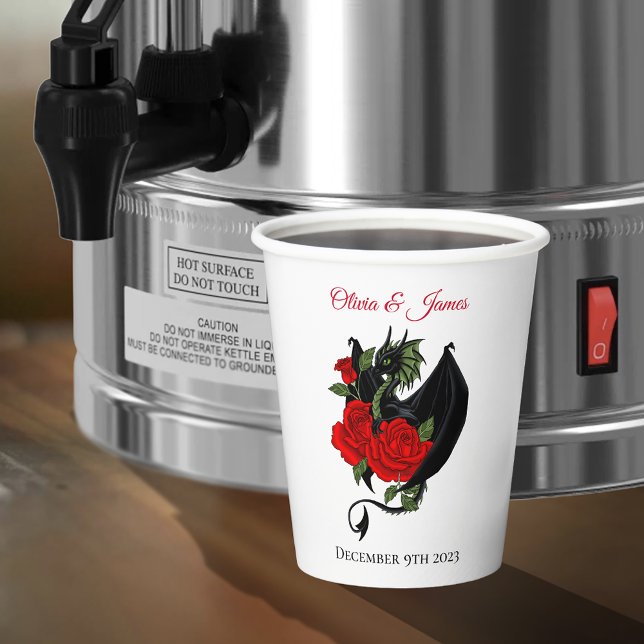 Black Dragon Red Rose Fantasy Gothic  Wedding Paper Cups (Creator Uploaded)