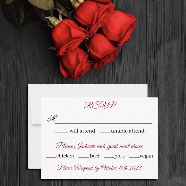 Black Dragon Red Rose Fantasy Gothic Wedding RSVP Card (Creator Uploaded)