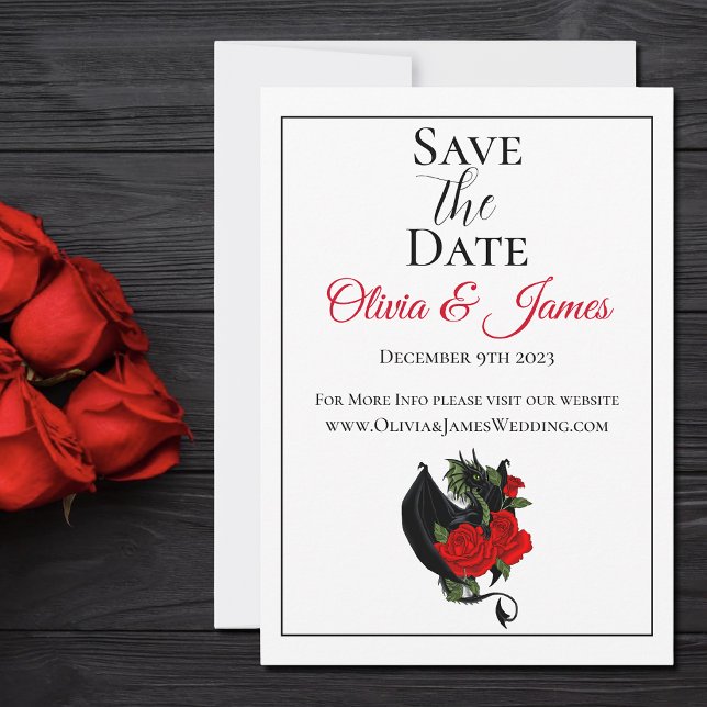 Black Dragon Red Rose Fantasy Gothic Wedding Save The Date (Creator Uploaded)