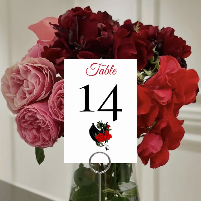 Black Dragon Red Rose Fantasy Gothic Wedding Table Number (Creator Uploaded)