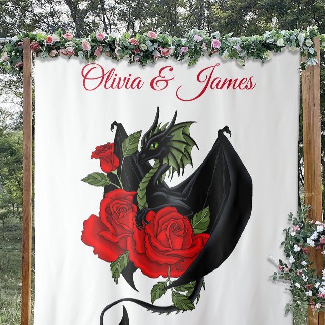 Black Dragon Red Rose Fantasy Gothic Wedding Tapestry (Creator Uploaded)