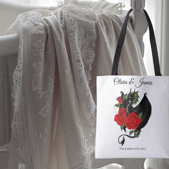 Black Dragon Red Rose Fantasy Gothic Wedding Tote Bag (Creator Uploaded)