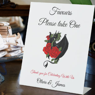 Black Dragon Red Rose Fantasy Wedding Favors Pedestal Sign