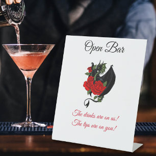 Black Dragon Red Rose Fantasy Wedding Open Bar Pedestal Sign