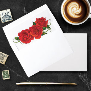 Black Dragon Red Roses Fantasy Wedding Envelope Liner