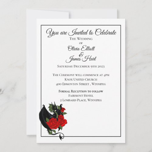 Black Dragon Red Roses Fantasy Wedding Invitation