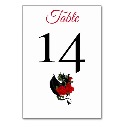 Black Dragon Red Roses Fantasy Wedding Table Number