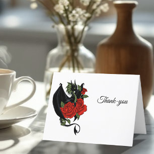 Black Dragon Red Roses Fantasy Wedding Thank You Card