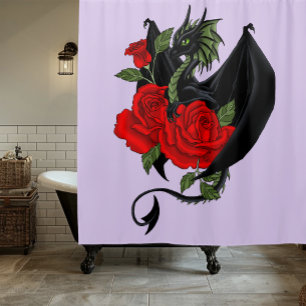 Black Dragon Red Roses Lavender Shower Curtain