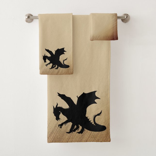 Black Dragon Rustic Background Bath Towel Set (Insitu)