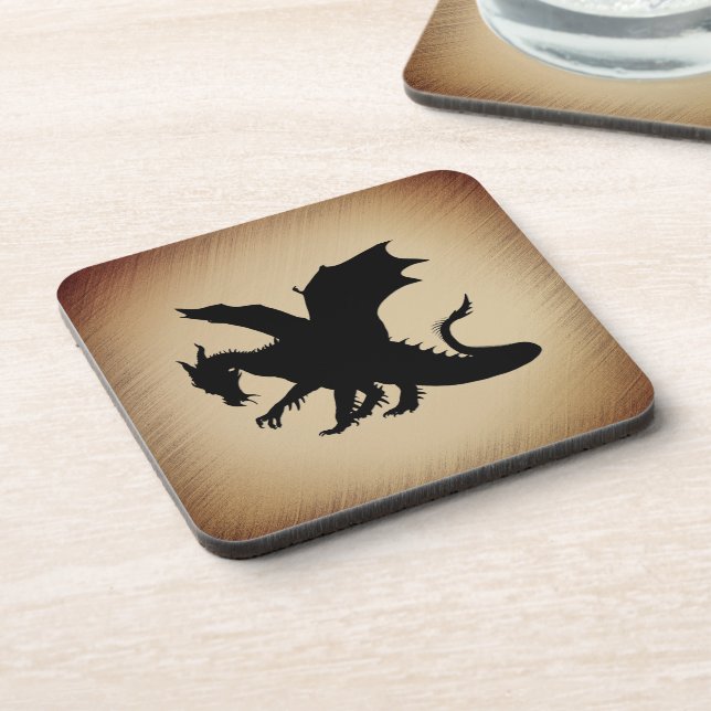 Black Dragon Rustic Background Beverage Coaster (Left Side)