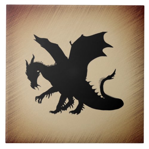 Black Dragon Rustic Background Ceramic Tile