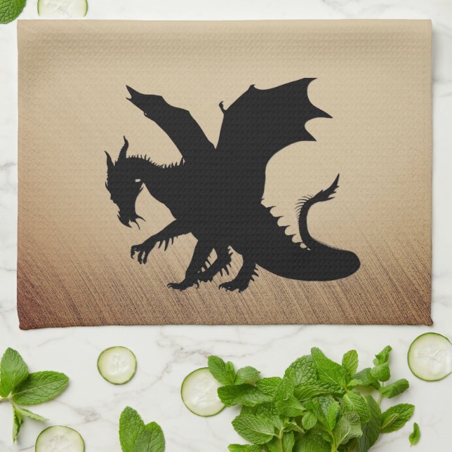 Black Dragon Rustic Background Kitchen Towel (Folded)